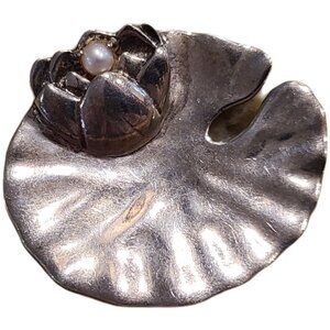 MFA 925 Sterling Silver LILY PAD LOTUS Flower Brooch or Necklace Pendant Combo